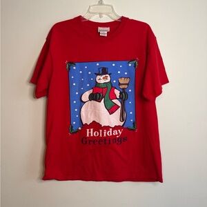 Vintage 90s Christmas Holiday Greetings Red T-Shirt (L)
